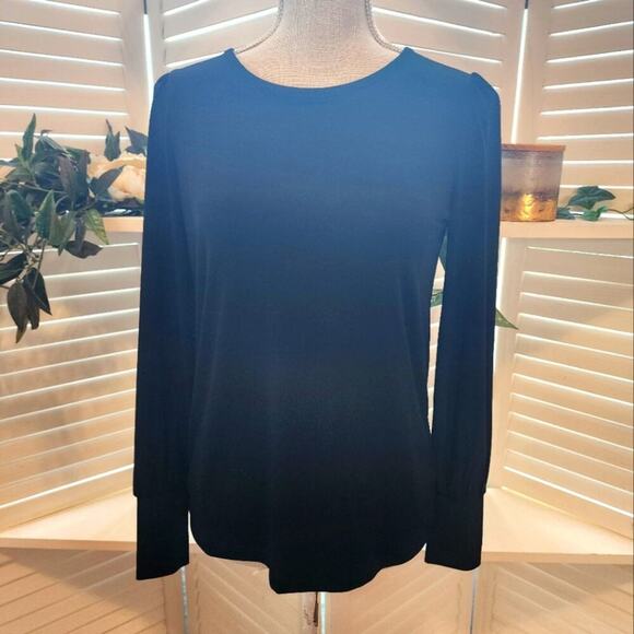 TAHARI BLACK NEW LONG BUTTON SLEEVE TOP SIZE SMALL - Picture 2 of 8